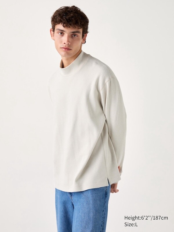 

Флисовая эластичная футболка с имитацией горловины длинный рукав Uniqlo, белый