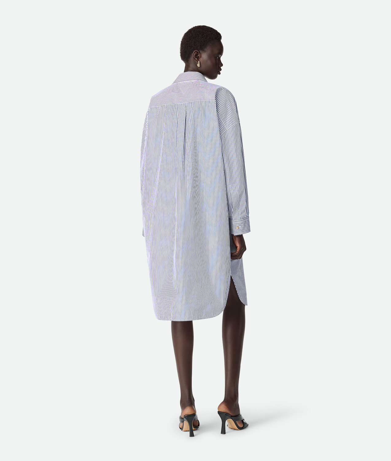 Pinstripe cotton poplin dress BOTTEGA VENETA, белый/темно-синий — фото 3