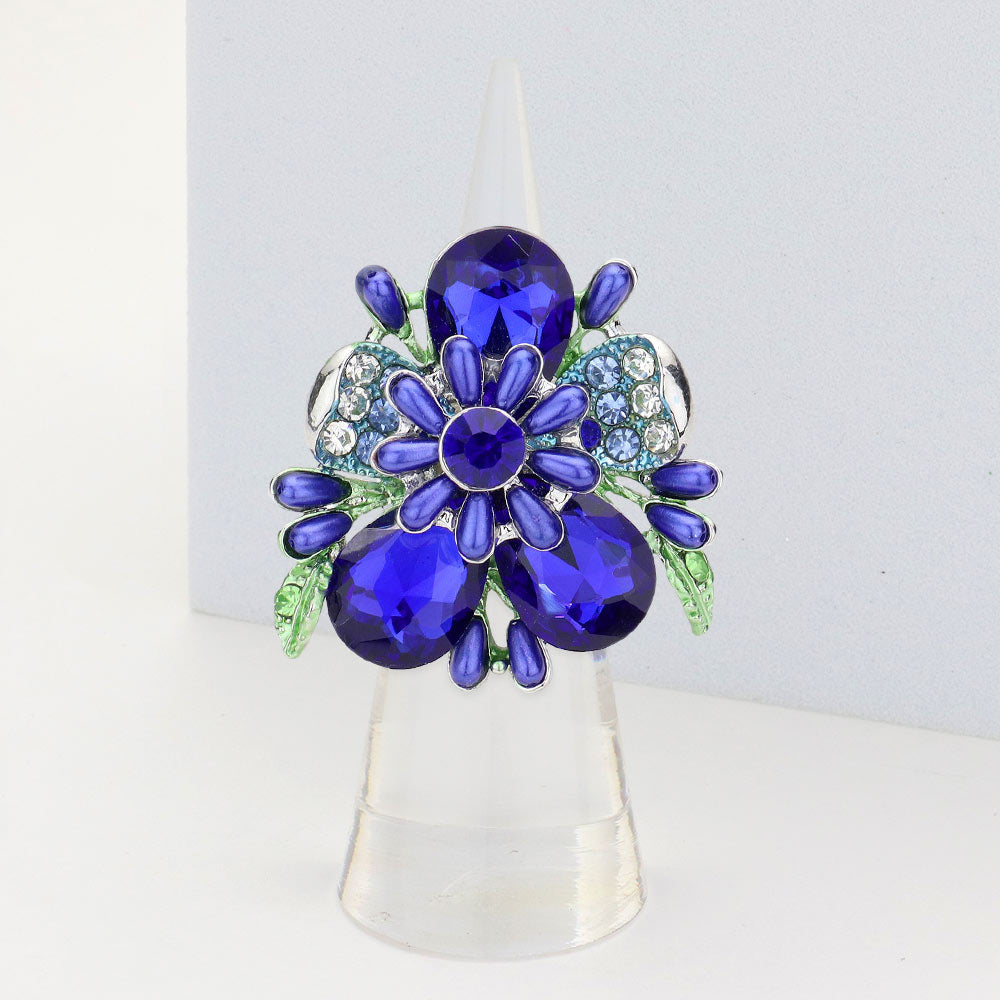 

Кольцо-капелька с цветочным акцентом, украшенное жемчугом и камнем Fashnzfab, синий