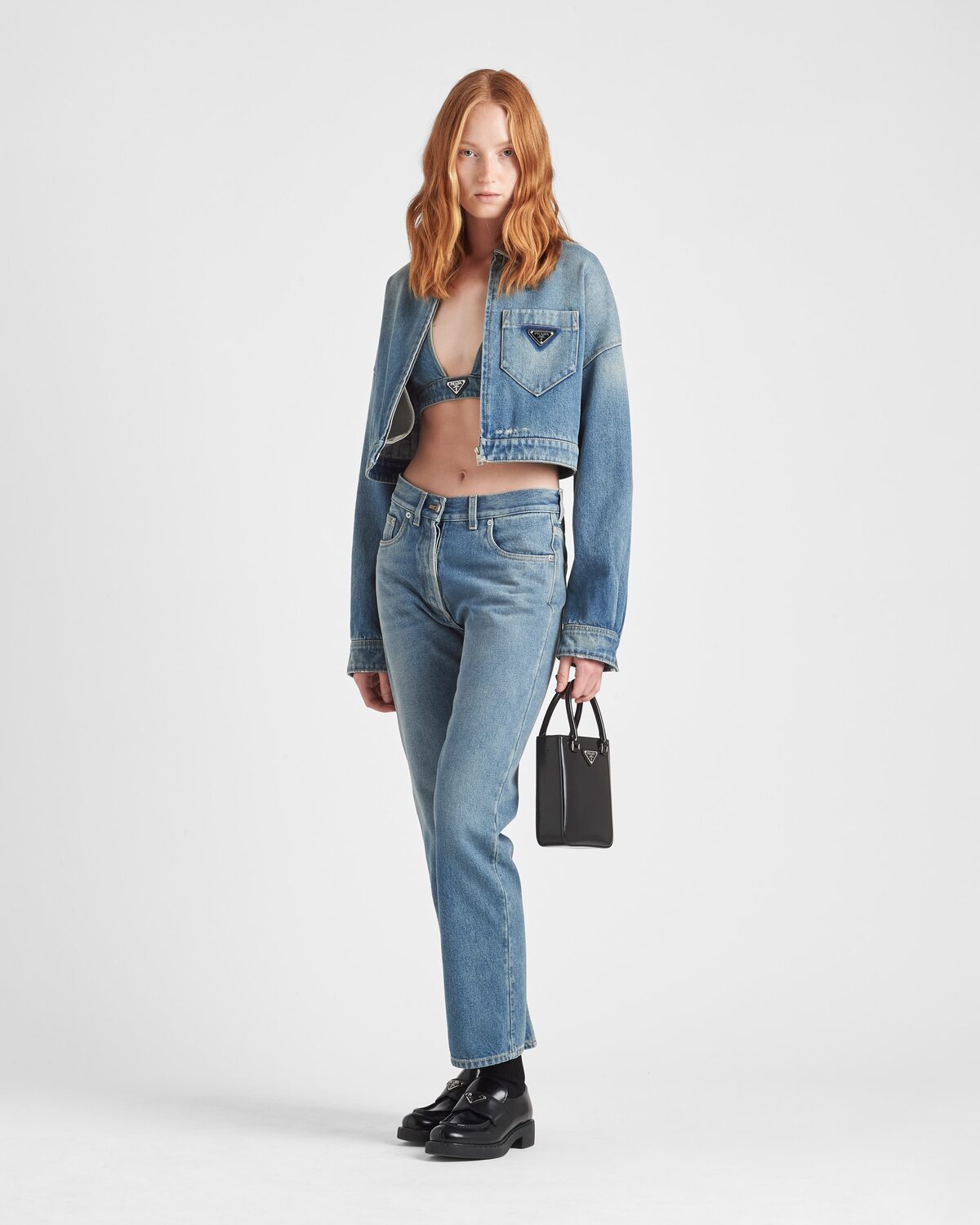 Джинсы из органического денима с пятью карманами Prada, синий — фото 2