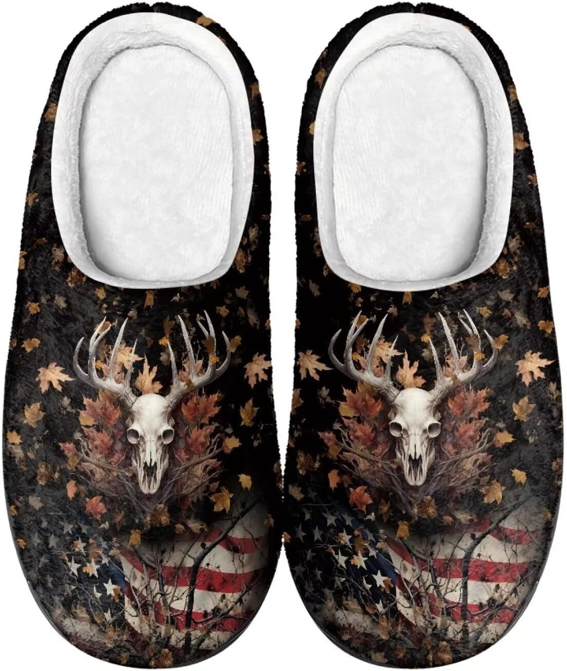 

Теплые мягкие плюшевые домашние тапочки Qoiuvncy Men Winter с черепом, мягкие, удобные, нескользящие, теплые, пушистые, плоские, размер US2-12, Horns Skull