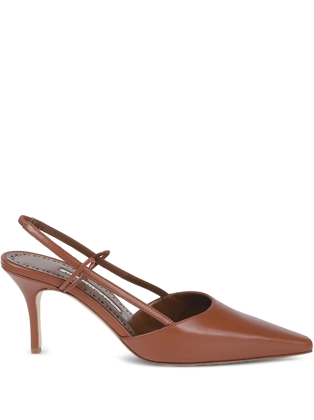 Туфли-лодочки с заостренным носком и ремешком на пятке, каблук 70 мм Manolo Blahnik, коричневый