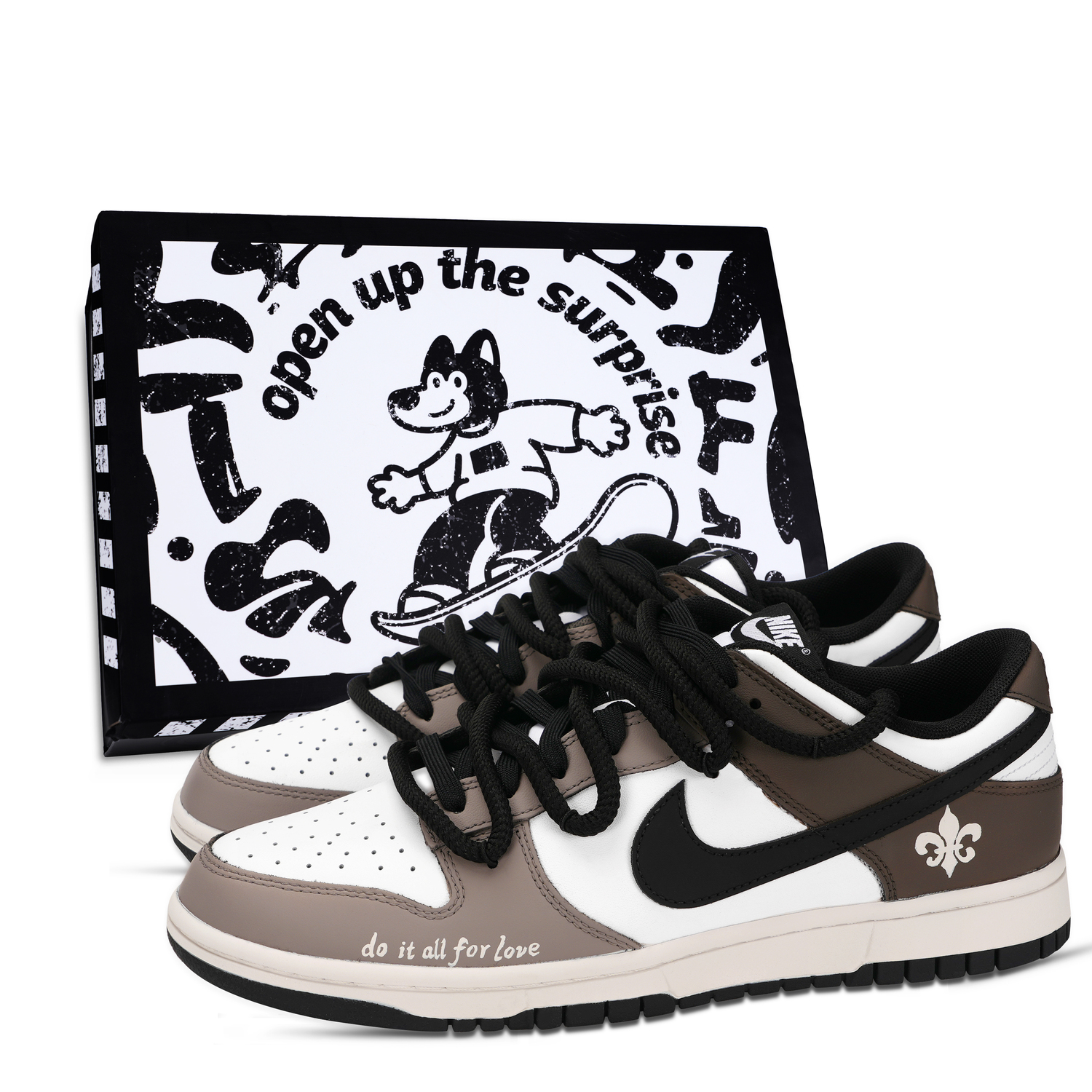 

Nike Dunk Black White, European Flower, устойчивые к истиранию и скольжению низкие кроссовки для скейтбординга Unisex Dark Coffee