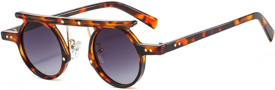 

Модные маленькие круглые солнцезащитные очки в стиле панк для женщин, ретро, ​​с прозрачными линзами с градиентом цвета "океан", защита от УФ-излучения UV400 UUPTTPL, Leopard Grey