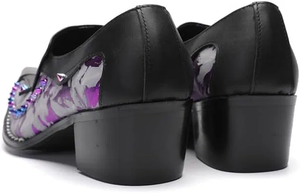 Лоферы мужские кожаные с блочным каблуком, Black/Purple Dacnakby — фото 4