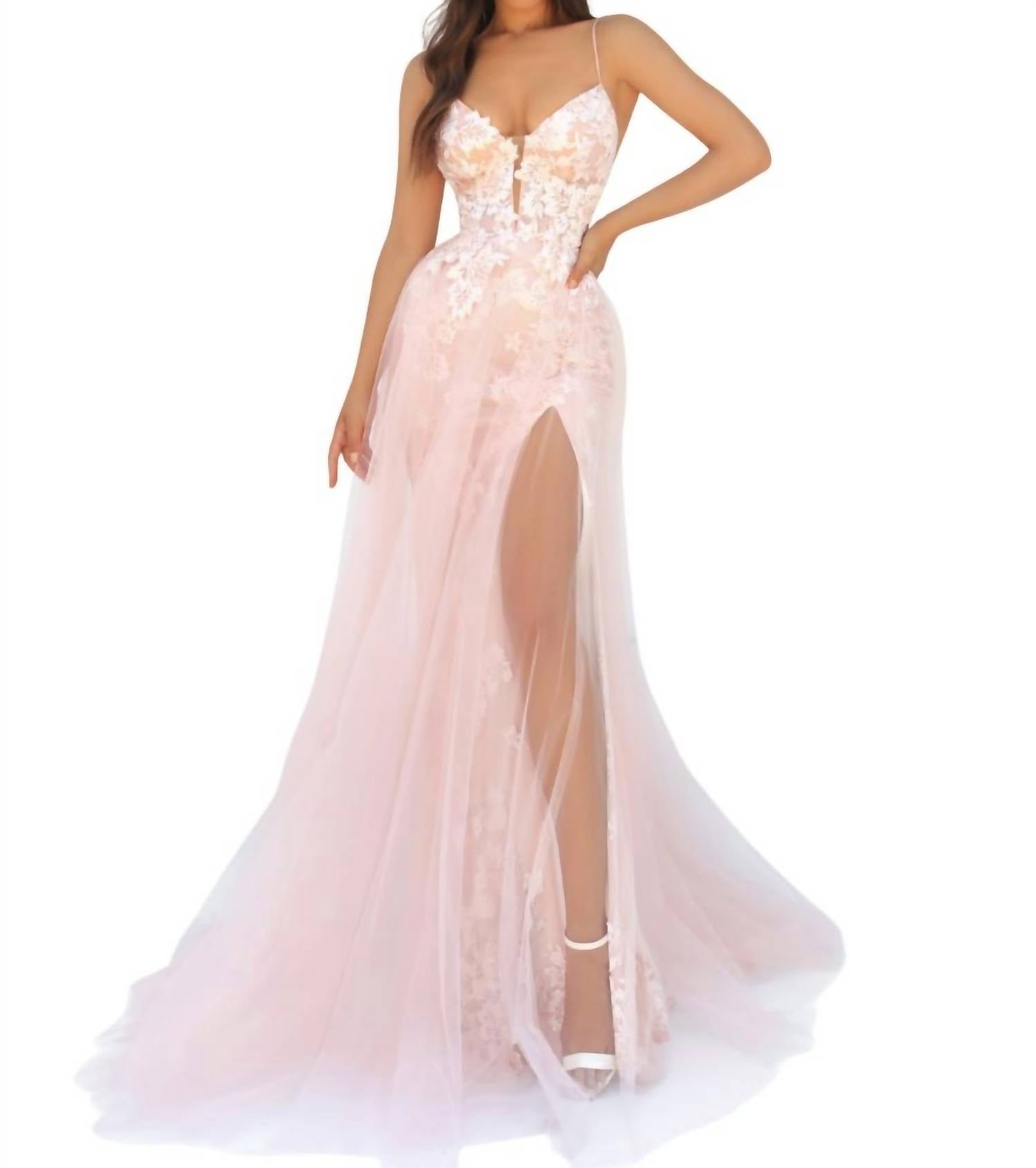 

Ален Тюль Длинное Платье в эксклюзивном розовом Tarik Ediz