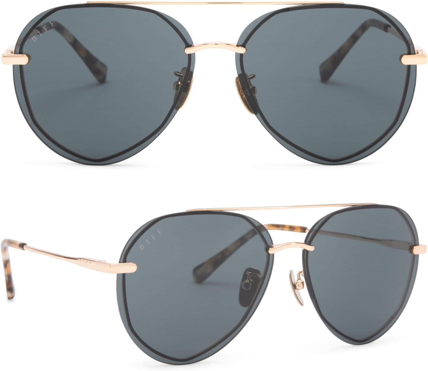 

Женские поляризованные солнцезащитные очки-авиаторы Lenox увеличенного размера с защитой от УФ-излучения UV400, оправа из нержавеющей стали золотистого цвета DIFF, Gold + G15