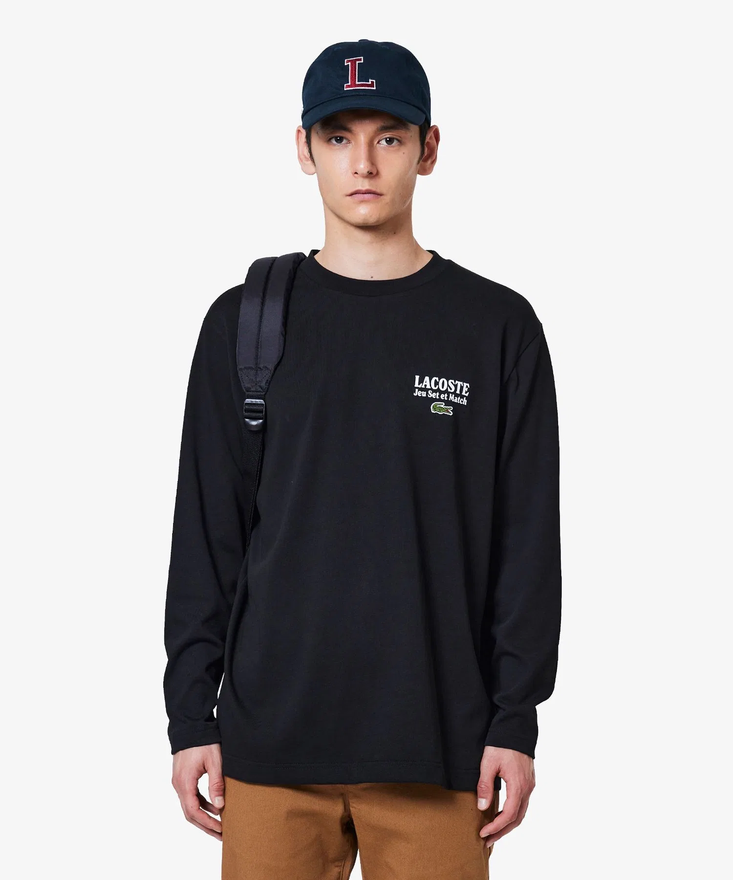 Унисекс футболка LACOSTE Jeu Set and Match с длинным рукавом чёрная