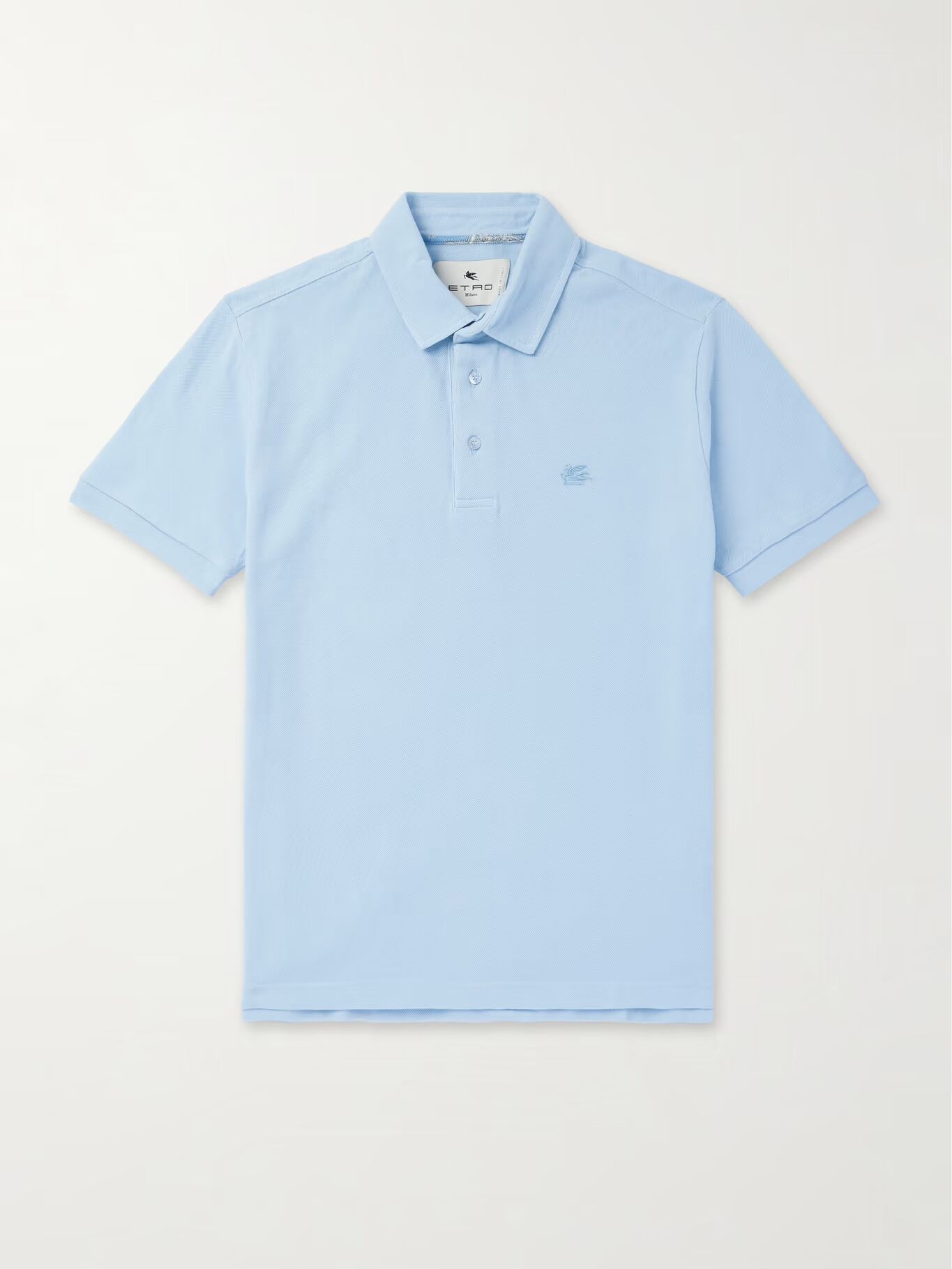 

Рубашка-поло из хлопкового пике с вышитым логотипом ETRO, светло-голубой