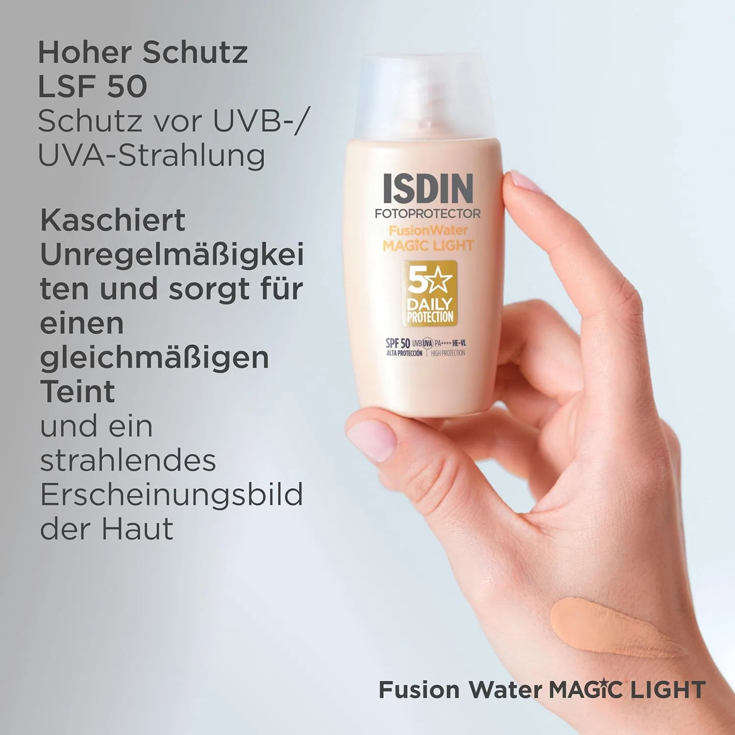 Тонирующий солнцезащитный крем для лица ISDIN Fusion Water Magic Colour Light SPF 50 Isdin — фото 4