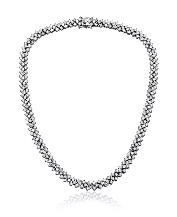 

Теннисное колье из стерлингового серебра с белым золотом и прозрачными кубическими цирконами, плетеное Genevive, silver
