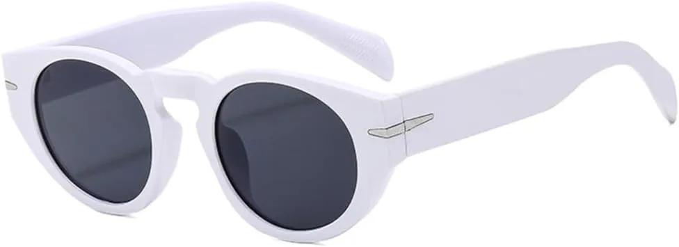 

Ретро овальные женские солнцезащитные очки с широкими дужками, мужские темные очки с защитой от УФ-излучения UV400, декоративные заклепки, панк-очки MTZJH, White Gray