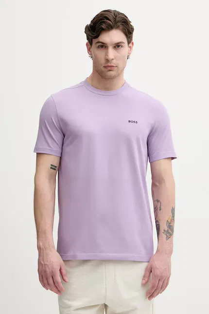 Футболка из хлопка с эластаном Tee BOSS Green, фиолетовый