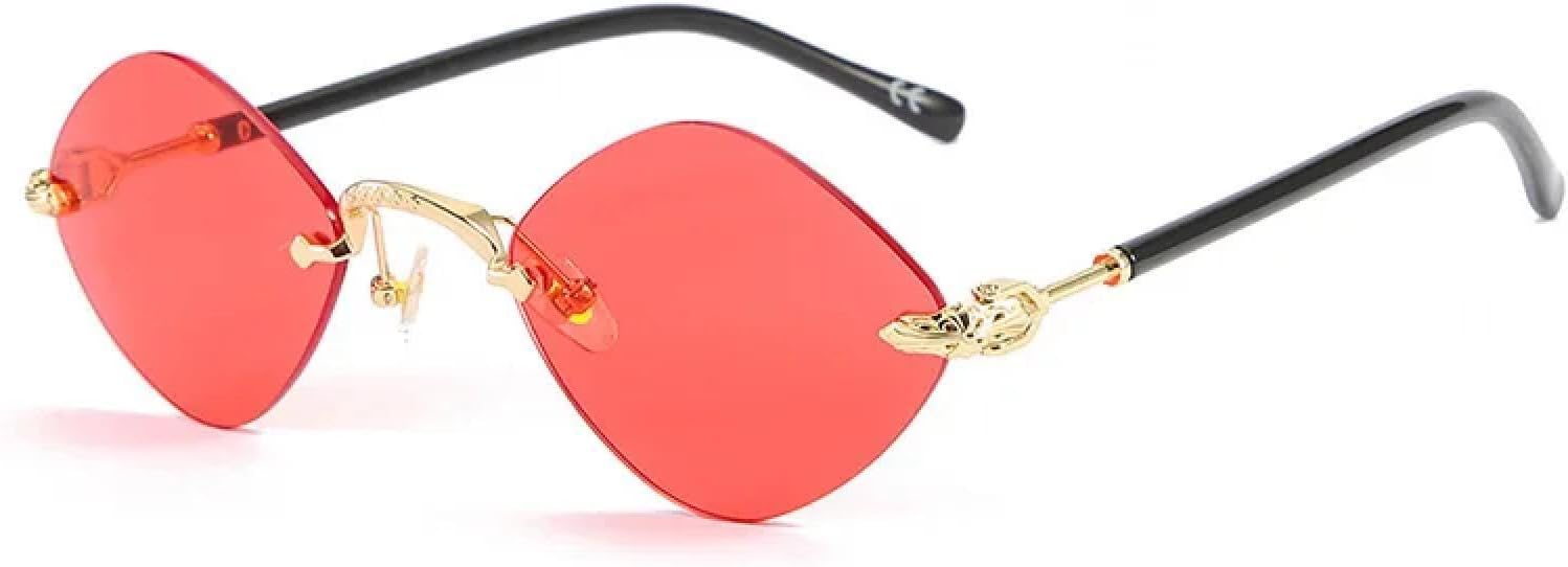 

Модные маленькие солнцезащитные очки в стиле стимпанк без оправы для женщин и мужчин, ромбовидные солнцезащитные очки в стиле ретро, ​​для путешествий, с защитой от УФ-излучения UV400 TKKTLLT, C05 Gold Red