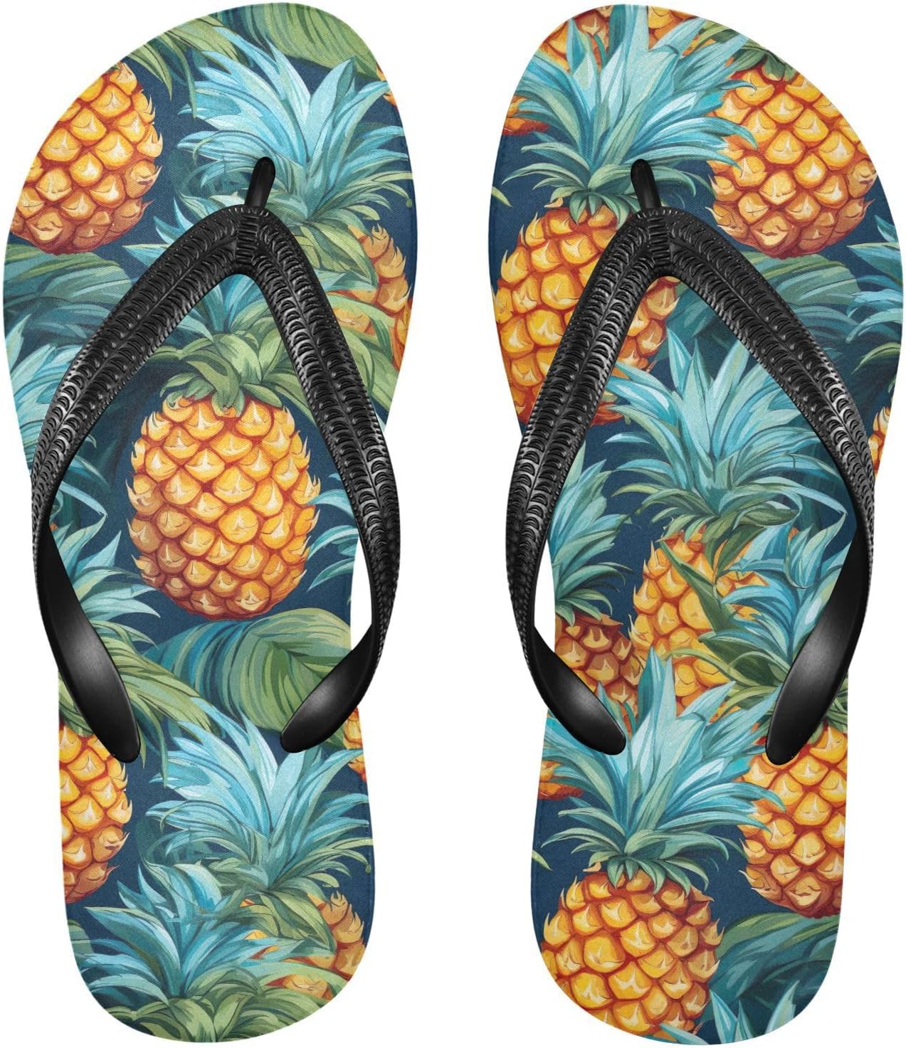 

SPRIPORT Женские и мужские шлепанцы с тонкими синими листьями ананаса, удобные повседневные вьетнамки с мягкой стелькой и нескользящей резиновой подошвой для прогулок на улице, летом и на пляже