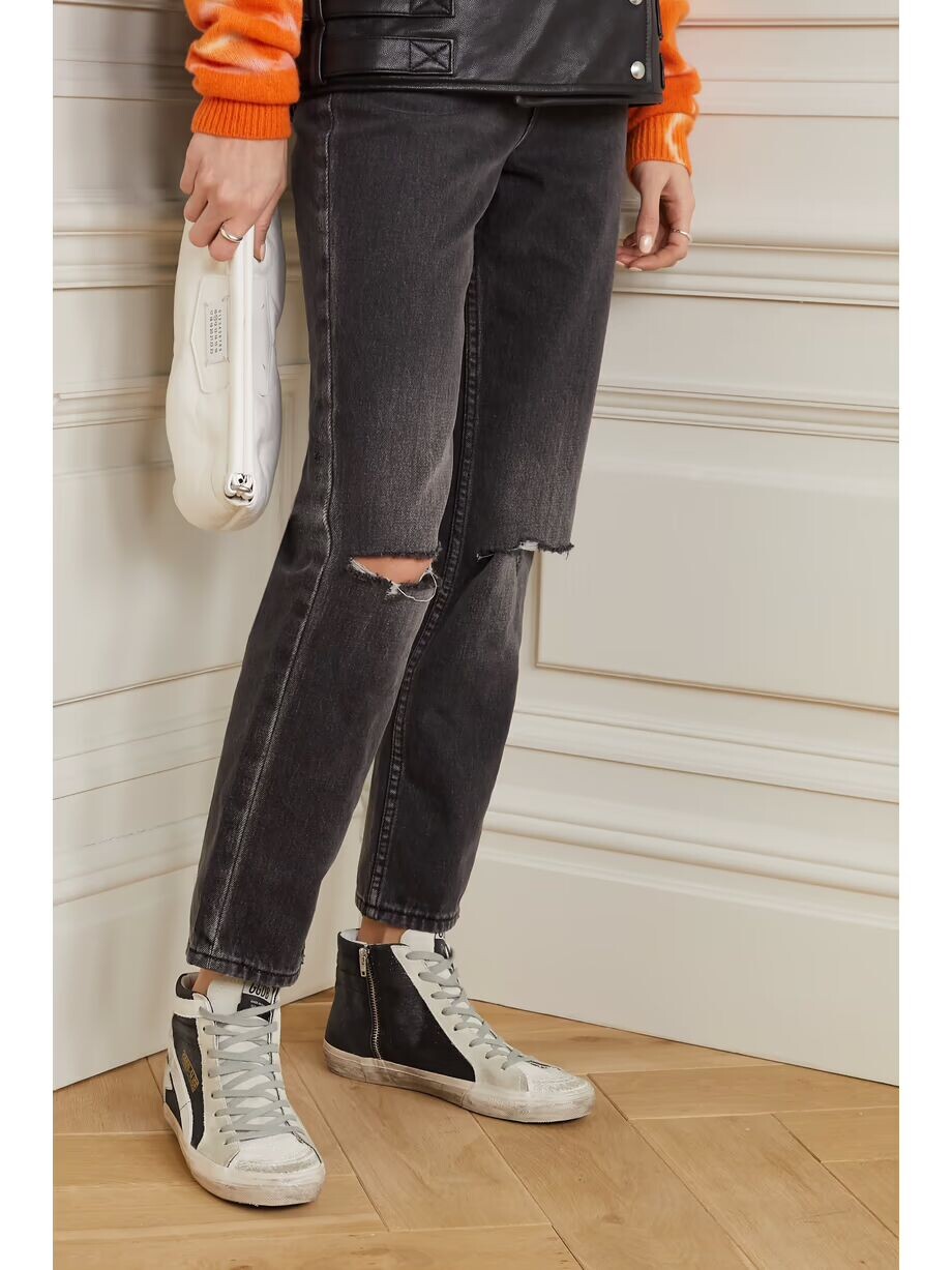 Высокие кеды Slide из потертой замши с блестками Golden Goose, черный — фото 2