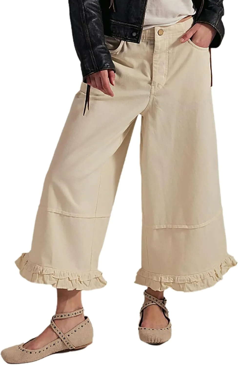 

Женские джинсы low rise baggy wide leg с эластичным поясом и рюшами QLAUYIOE