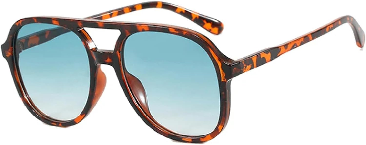 

Винтажные солнцезащитные очки с двойной перемычкой для мужчин, модные роскошные солнцезащитные очки с леопардовым градиентом и защитой от УФ-излучения UV400 для женщин TKKTLLT, Leopard-green