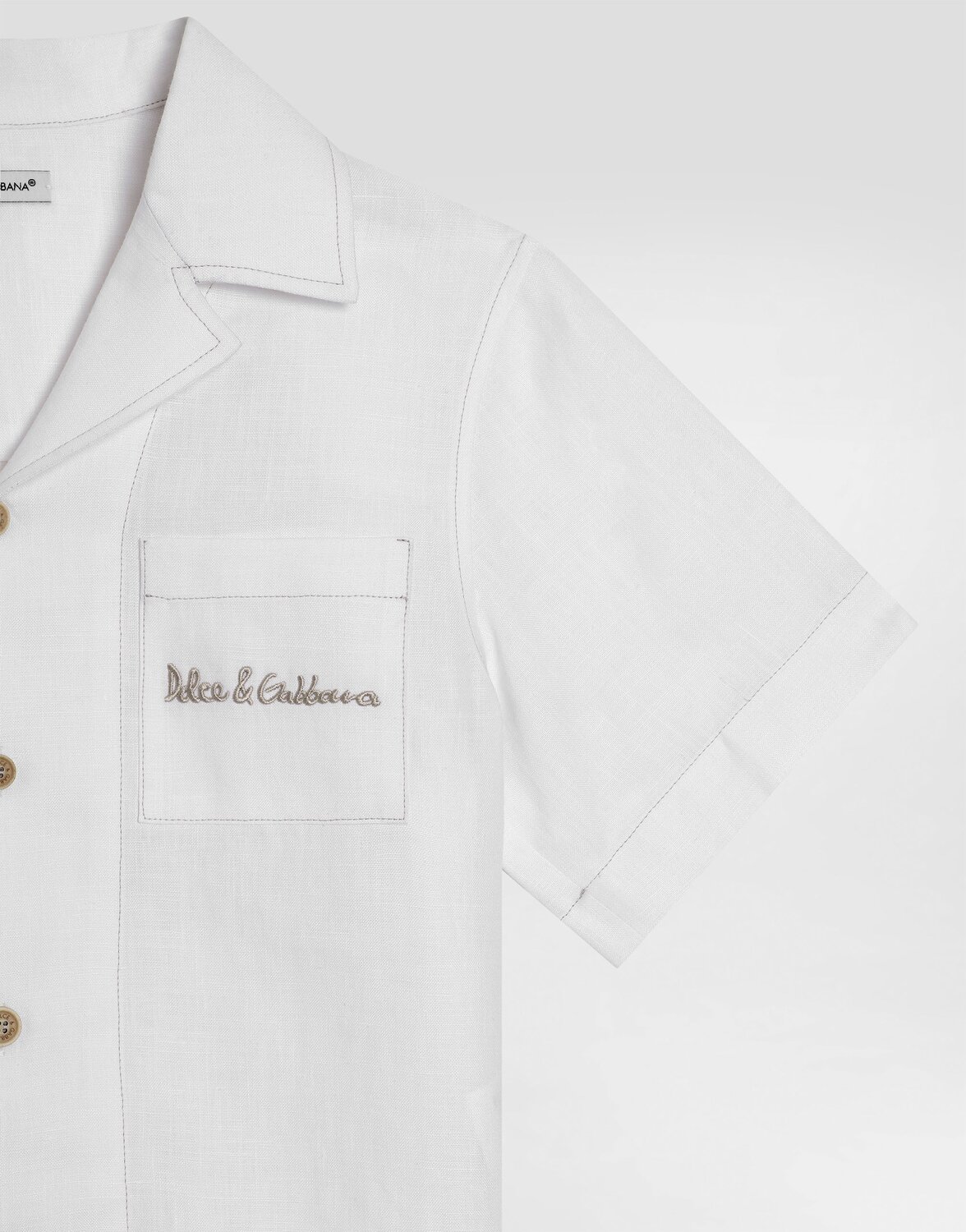 Льняная рубашка без эластичных волокон с логотипом Dolce&Gabbana, белый — фото 4