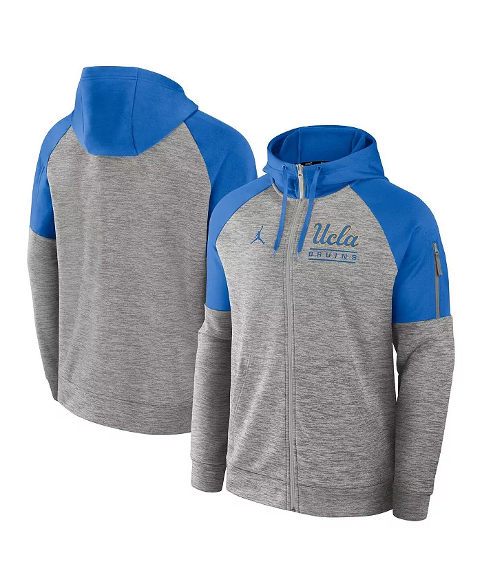 

Мужская серая толстовка с эффектом хизера UCLA Bruins Fitness Raglan Performance на молнии Jordan