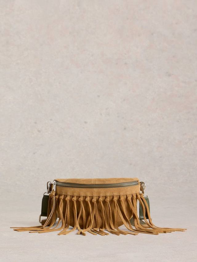 

Кожаная мини-сумка через плечо с бахромой White Stuff, Light Tan