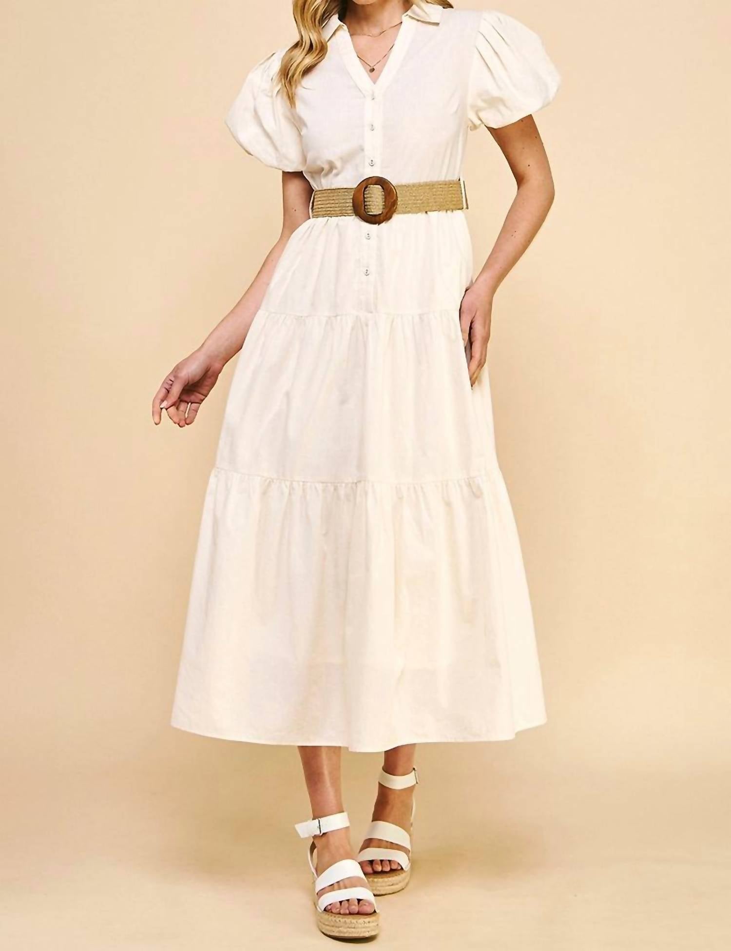 

PINCH Макси-платье с поясом и пуговицами, кремового цвета