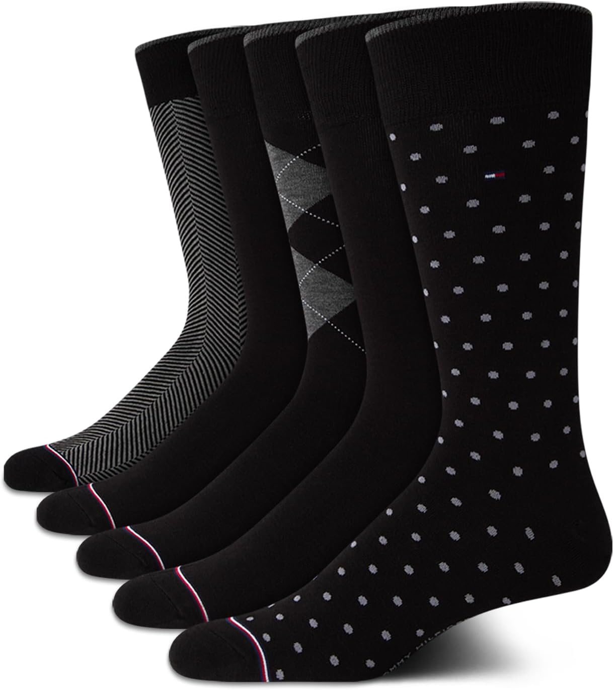 

Мужские носки Tommy Hilfiger под повседневную одежду - 5 пар легких, комфортных, с узором, носков для мужчин - длинные рабочие носки (размер 7-12), Black Multi