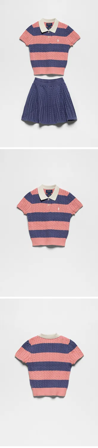 Детский комплект из свитера-поло и юбки из хлопка с косами от Polo Ralph Lauren Children — фото 3