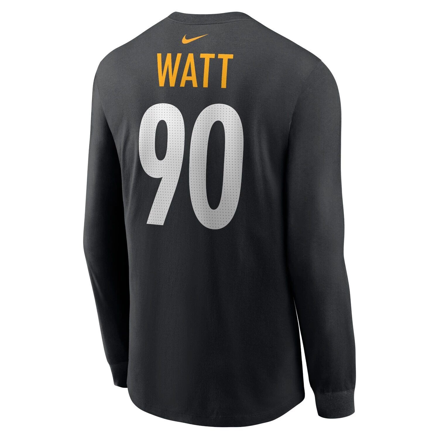 Мужская черная футболка с длинным рукавом TJ Watt Pittsburgh Steelers, имя и номер игрока Nike — фото 3