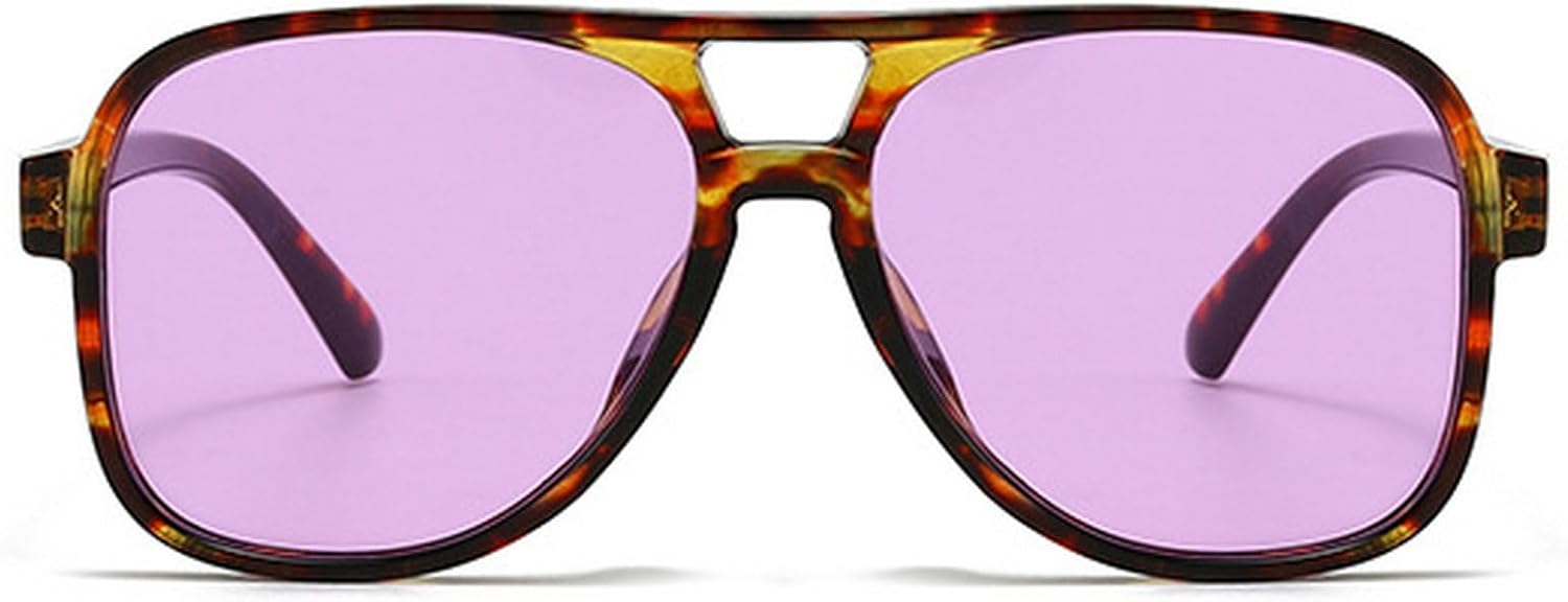 

Солнцезащитные очки Double Bridges Pilot для женщин, винтажные заклепки для мужчин, прозрачные линзы Ocean Lens, защита от УФ-излучения UV400, квадратная форма mincl, Leopard Purple
