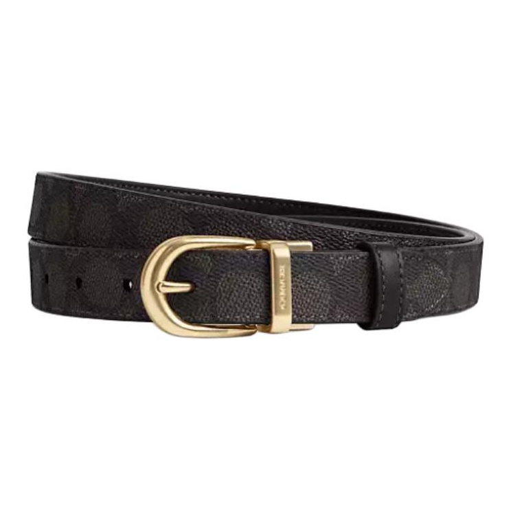

COACH Женский ремень из кожи с покрытием из прорезиненной ткани, Gold/Walnut/Black
