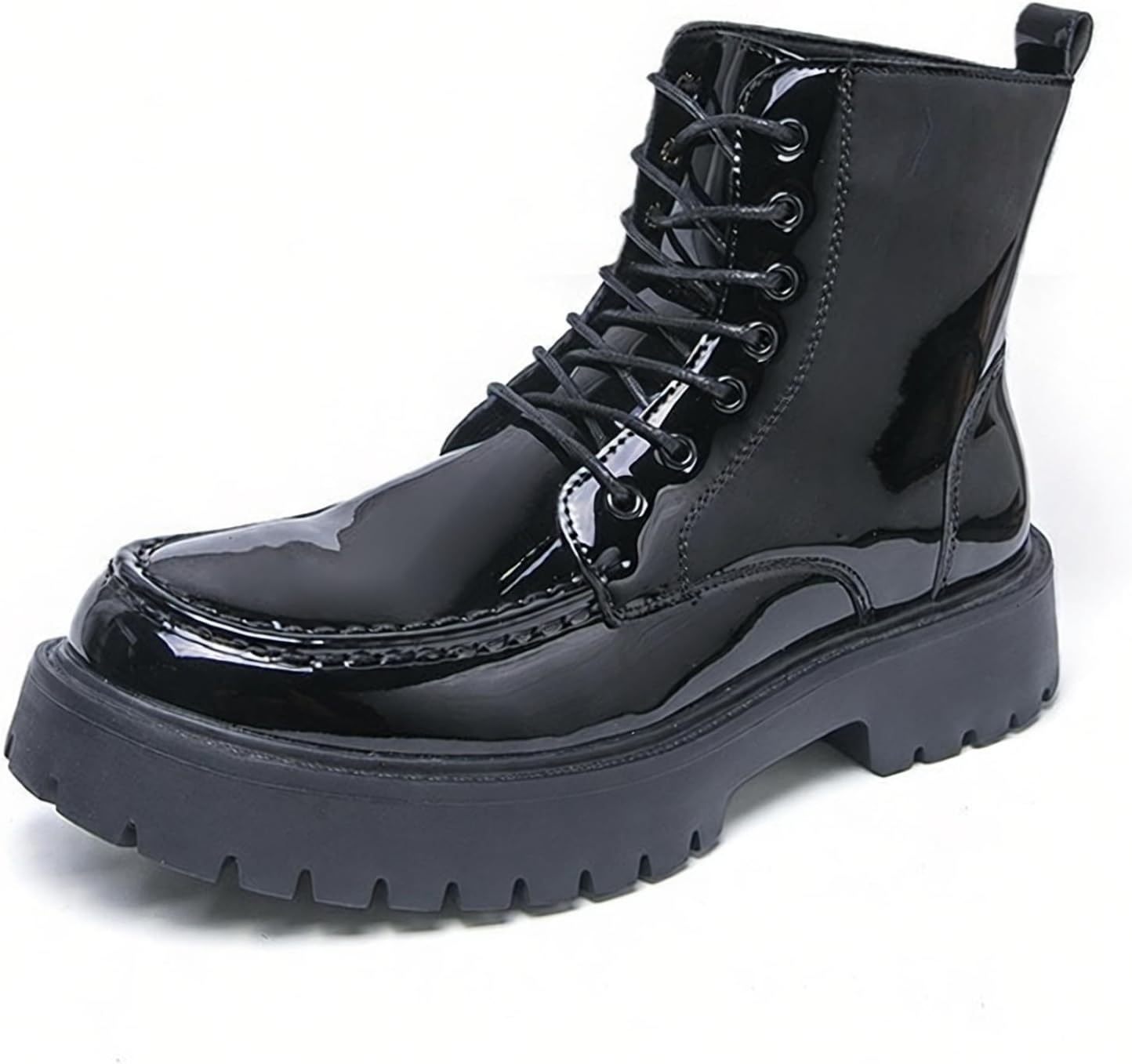 

Мужские ботинки-оксфорды на массивной платформе из лакированной кожи, классический круглый носок, ребристая подошва, нескользящие, на шнуровке, для вечеринок, свадеб и активного отдыха Bedgmdeg, черный