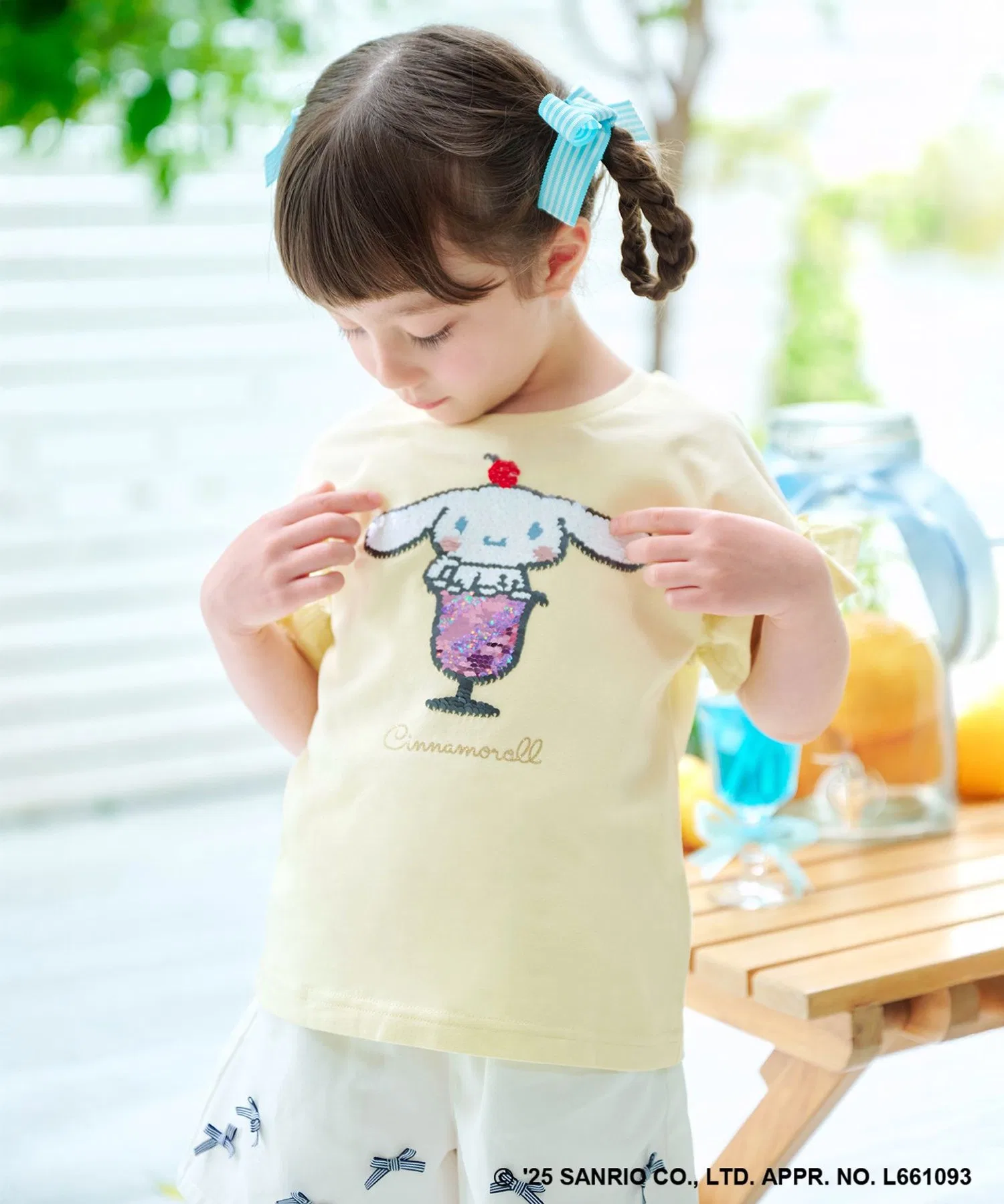 Детская футболка с пайетками ANY FAM × Sanrio Characters с фриволите, кремовая — фото 2