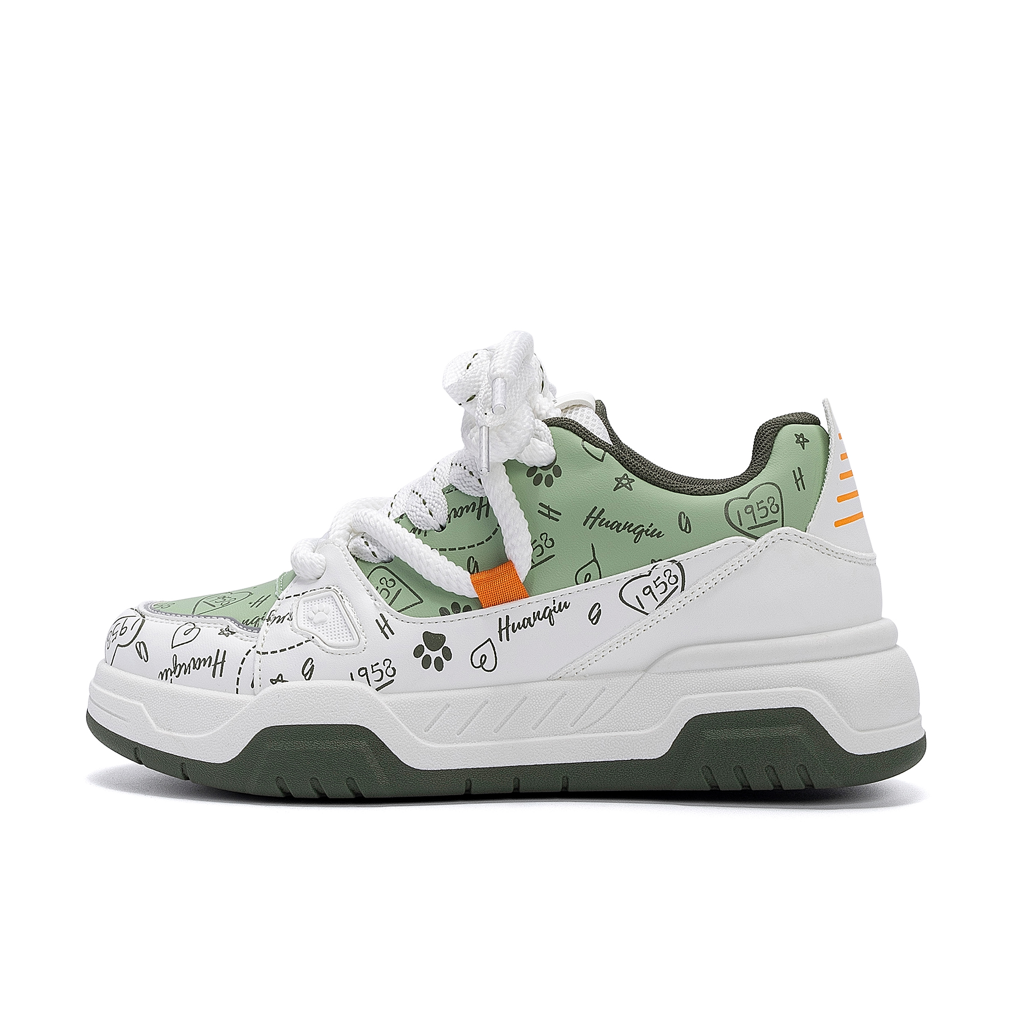 

HUANQIU Synthetic Leather легкие низкие кроссовки для скейтбординга мужские бело-зеленые