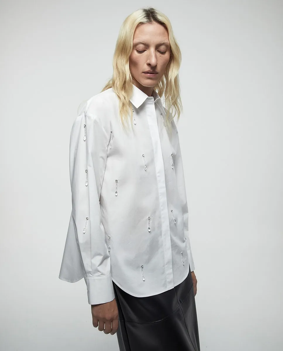 

Рубашка из поплина с кристаллами Sfera, белый