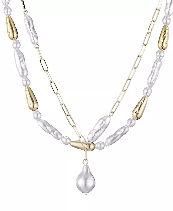 

Многослойное лариатное ожерелье из золотых бусин с искусственным жемчугом Adornia, gold