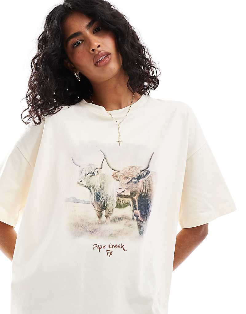 

ASOS DESIGN – футболка оверсайз цвета экрю с коровьим принтом