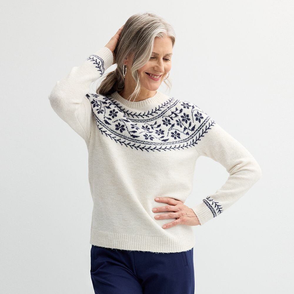 

Женский пуловер Croft & Barrow Fair Isle Ringer, цвет Ivory Navy Floral