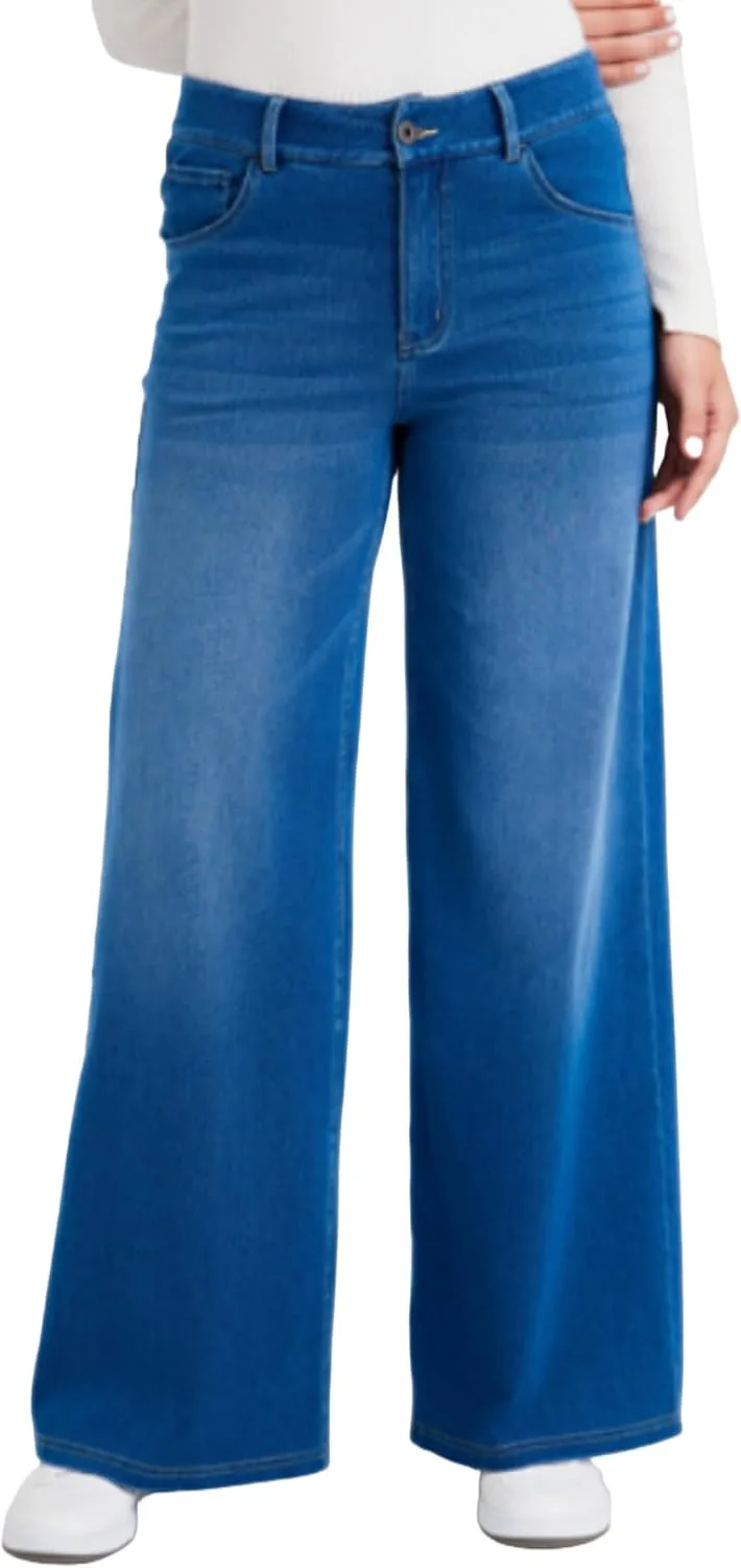 

Женские джинсы wide leg mid waist baggy в стираном дениме с карманами Lynroxia