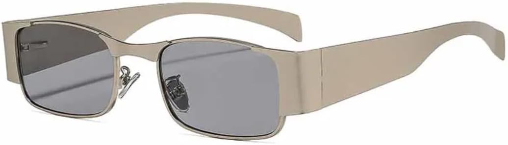 

Панк-очки прямоугольной формы для мужчин и женщин, модные в стиле стимпанк, маленькая металлическая оправа, классические очки, защита от УФ-излучения UV400 VVTWSSW, Silver-lightblack