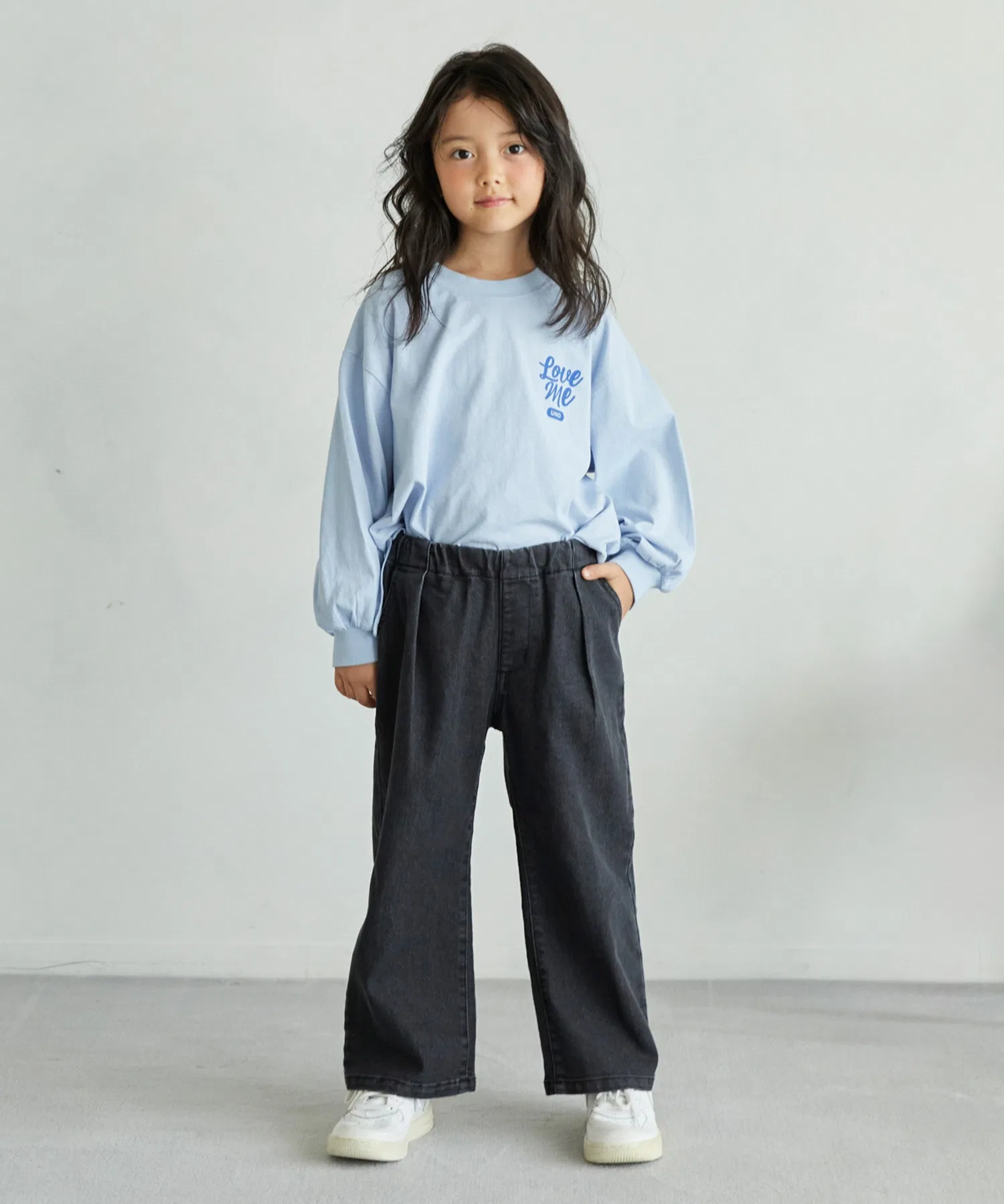 Детская футболка с длинным рукавом undeny Love me с принтом, голубая — фото 3