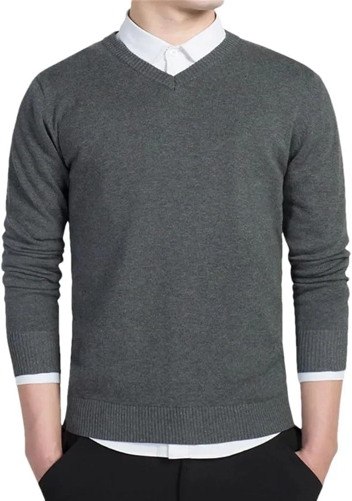 

Мужской однотонный вязаный свитер с V-образным вырезом