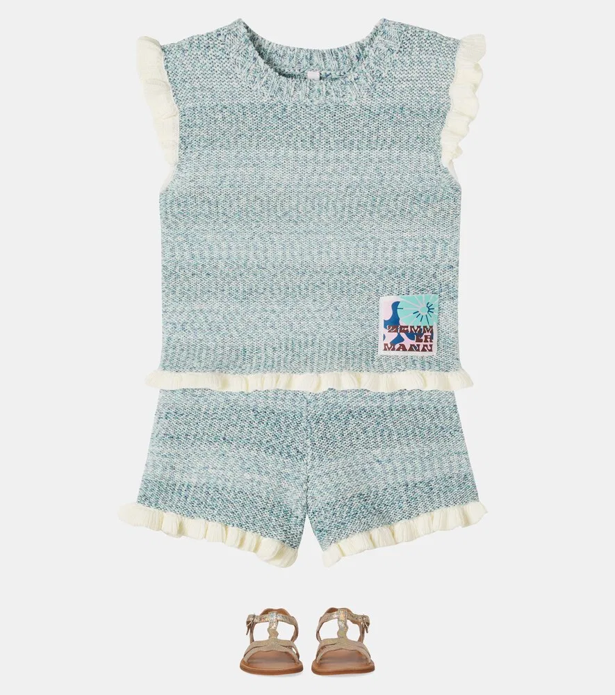 Вязаный топ из хлопковой смеси «Терпение» Zimmermann Kids, синий — фото 2