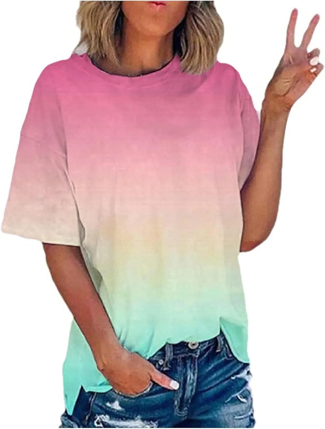 

Женская футболка с коротким рукавом в технике тай-дай OSFVNOXV