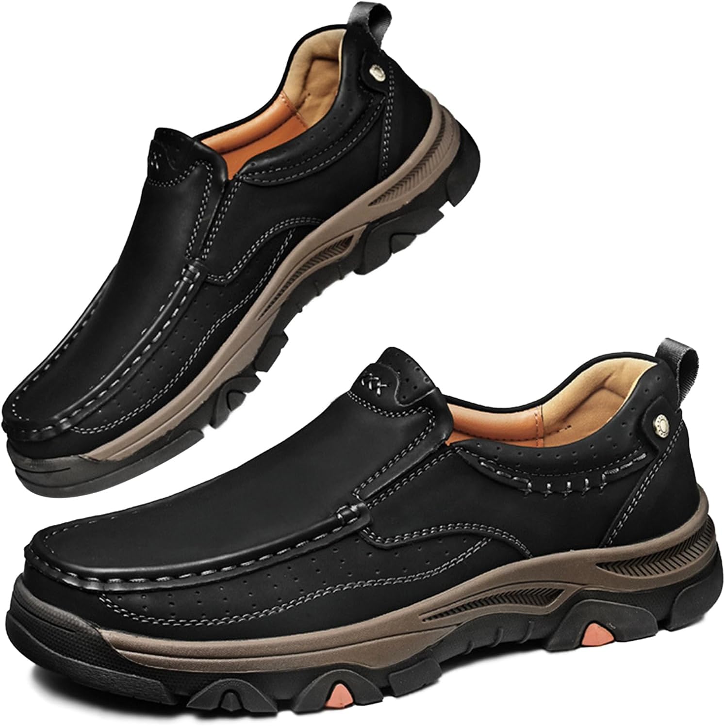 

Мужские туфли-лоферы, водонепроницаемая кожа для мужчин, легкие противоскользящие туфли, удобные дышащие походные туфли Generic, черный