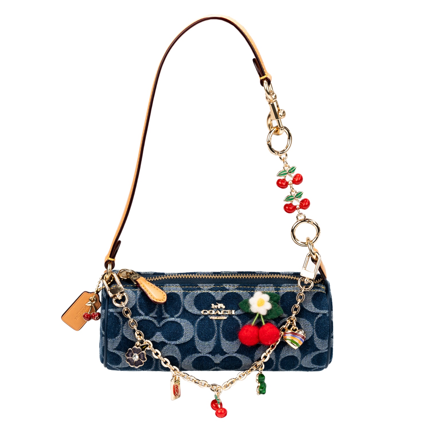 

COACH Нолита Тканевый цилиндр Сумка через плечо Маленькая женская Джинсовая синяя с натуральным оттенком, Cherry