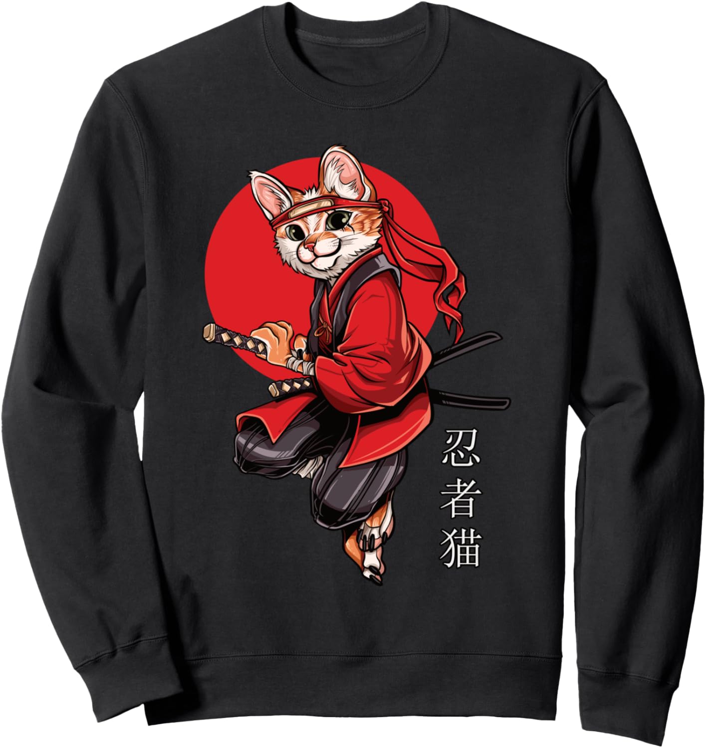 

Японская толстовка с изображением кота-ниндзя, самурая катаны и меча Lexi Illustrations - Japanese Samurai & Ninjas, черный