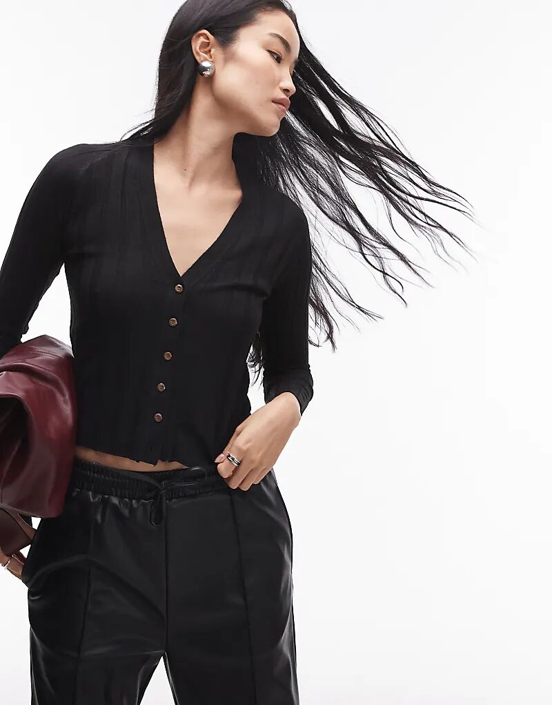 

Кардиган с застежкой на пуговицы в рубчик черного цвета Mango