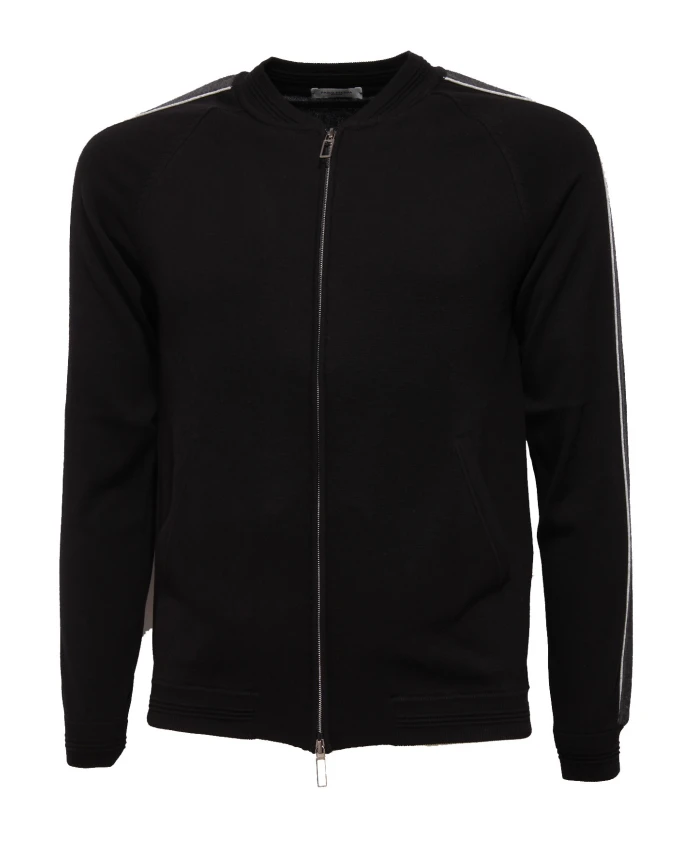 

Хлопковый свитер на молнии серого цвета Paolo Pecora, черный