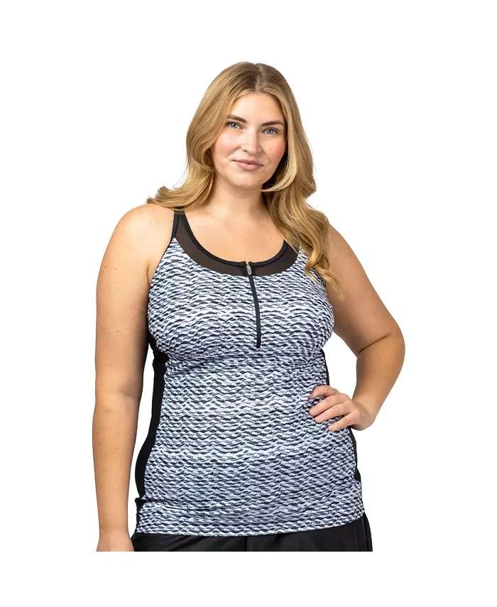 

Топ-танкини больших размеров с сетчатой ​​застежкой-молнией Free Country, черный